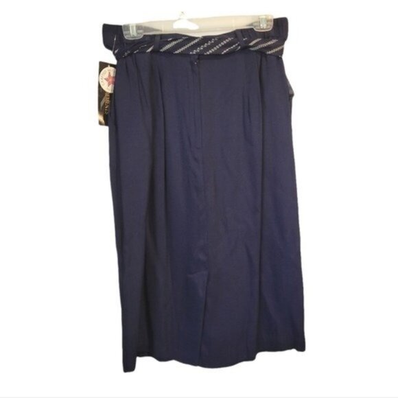 Vintage Requirements Dead Stock Tie Waist Midi Skirt Navy Blue - Picture 2 of 9